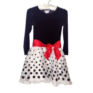 Bonnie Jean Velvet Taffeta Polka Dot Dress Size 8 Party Twirl Bow